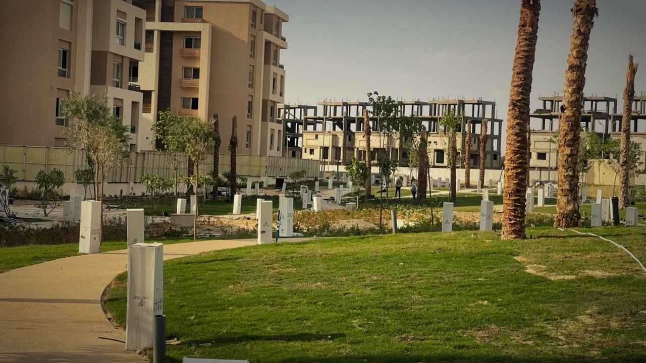 Young trees and lawn at Taj City